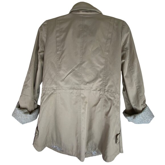 Guess Small Beige Trench Coat Tweed Trim Utilitarian Safari Jacket Casual Y2K - Picture 2 of 8